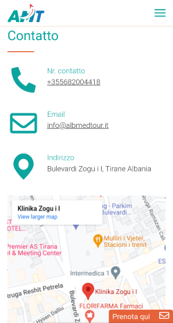 Mobile screenshot of the contact page