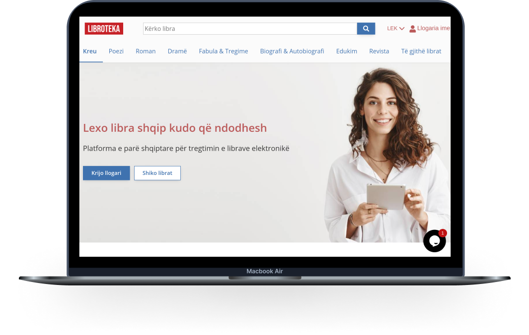 Faqja kryesore e website të Librotekës