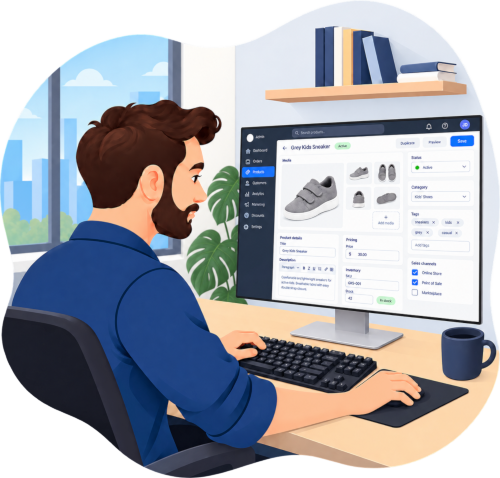 Un dipendente aggiorna un prodotto sul sito eCommerce dell'azienda