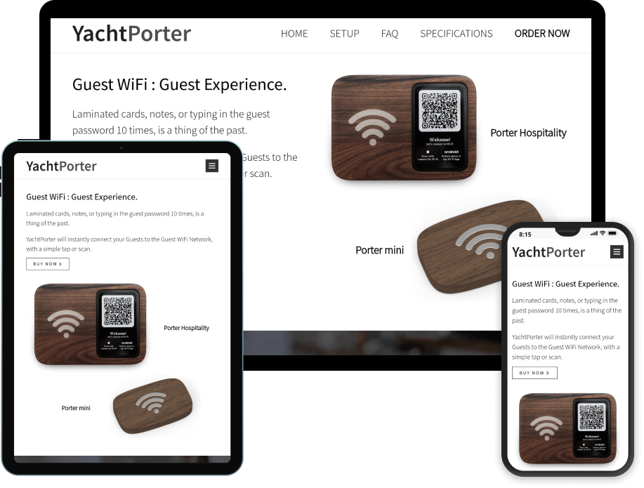 Images of the homepage, which adapts to any device and screen size.