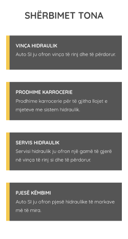 Immagini della pagina dei servizi su mobile