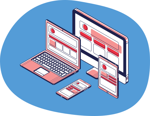 A responsive website, as displayed on a phone, tablet, laptop, and desktop