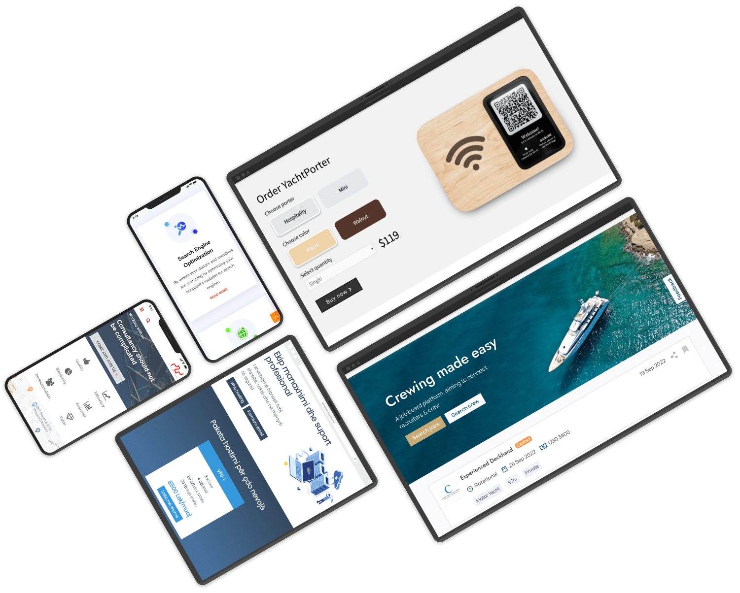 Website displayed on devices of different sizes